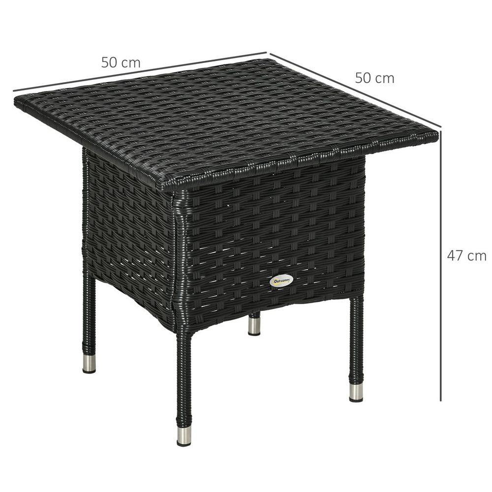 PE Rattan Outdoor Coffee Table, Rattan Side Table for Patio, Garden, Black - SILVIONIX