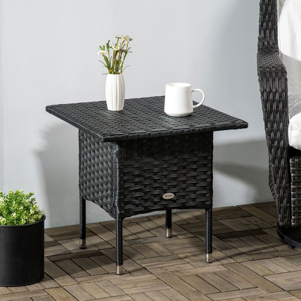 PE Rattan Outdoor Coffee Table, Rattan Side Table for Patio, Garden, Black - SILVIONIX