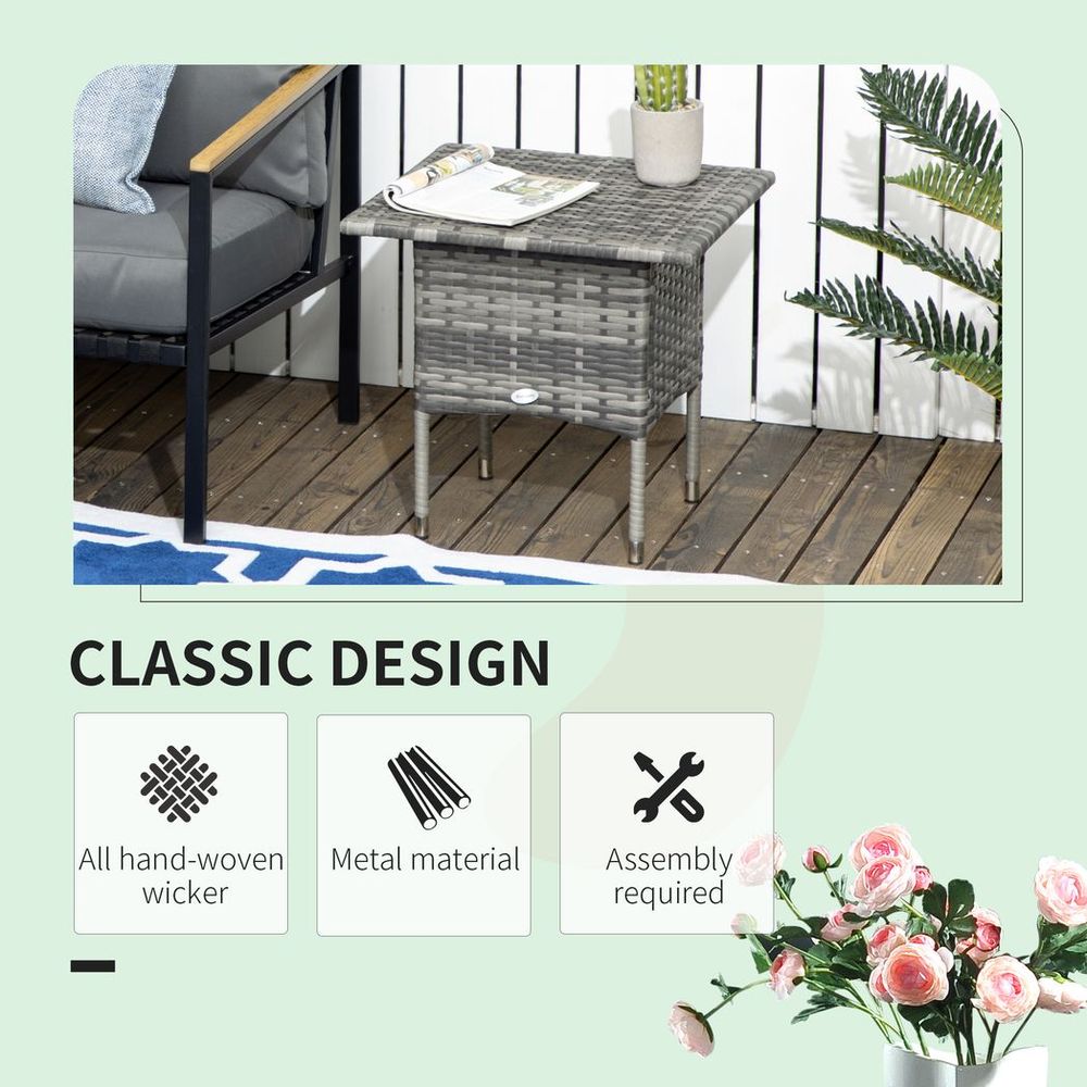 PE Rattan Outdoor Coffee Table, Rattan Side Table for Patio, Garden, Mixed Grey - SILVIONIX