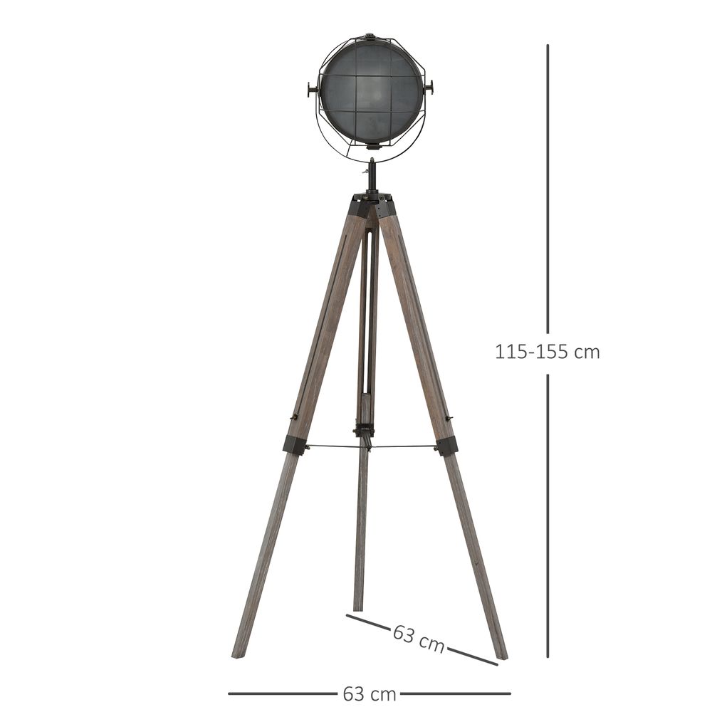 Pine Wood Tripod Spotlight Floor Lamp Brown/Black - SILVIONIX