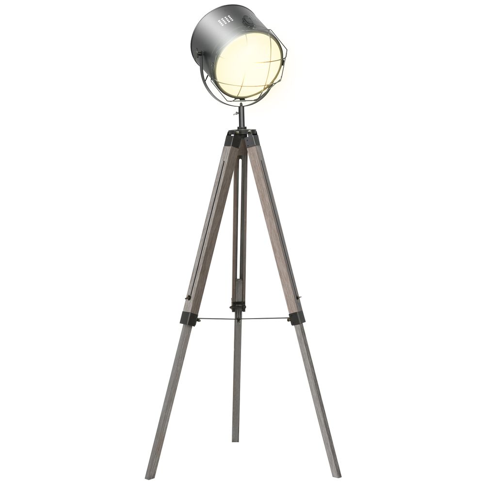 Pine Wood Tripod Spotlight Floor Lamp Brown/Black - SILVIONIX