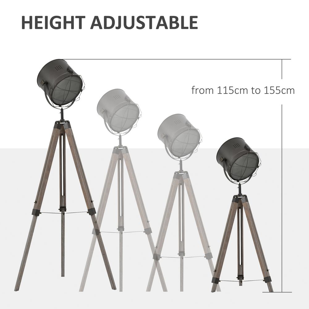 Pine Wood Tripod Spotlight Floor Lamp Brown/Black - SILVIONIX