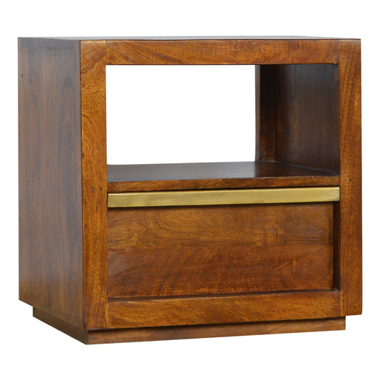 Chestnut Bedside with Gold Bar