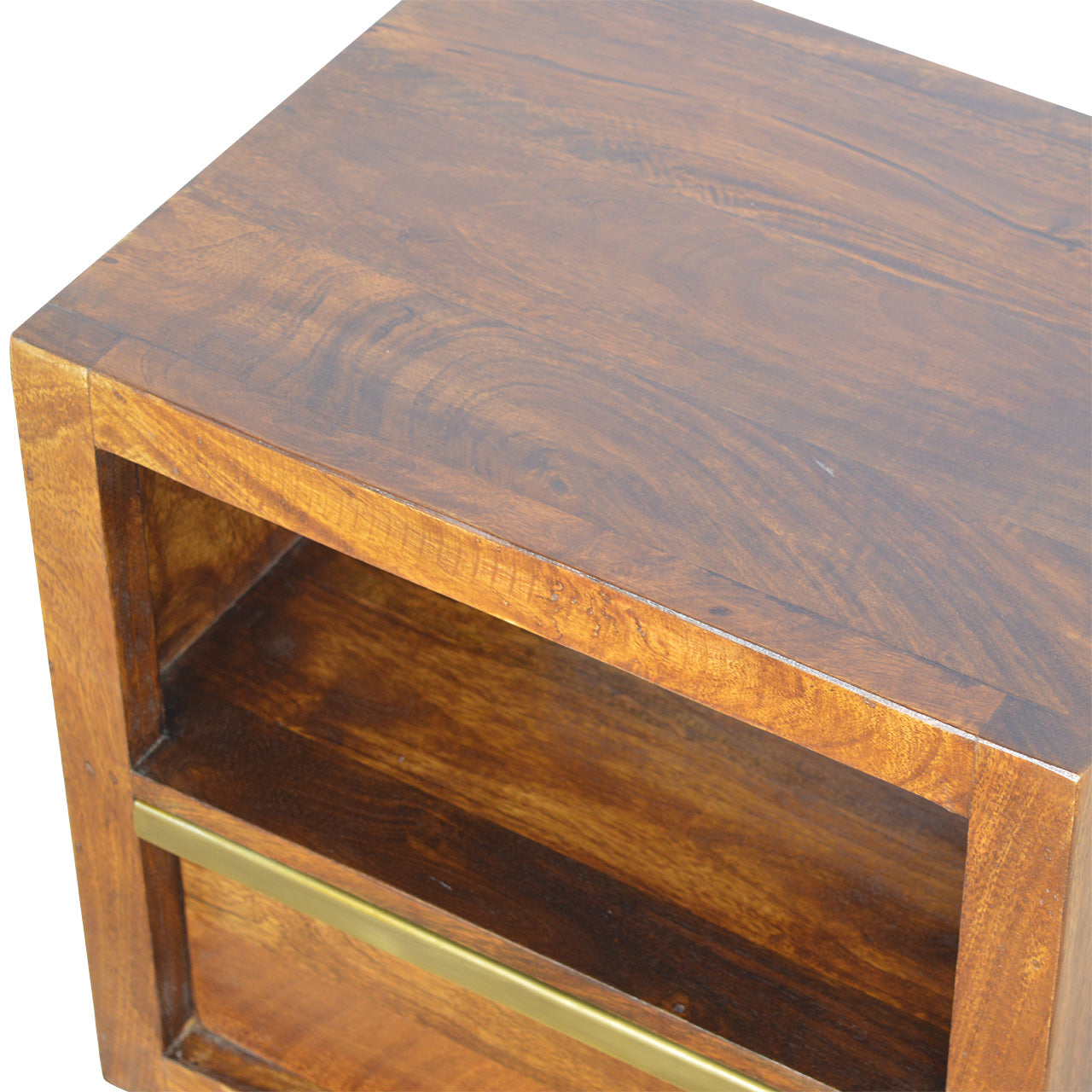 Chestnut Bedside with Gold Bar