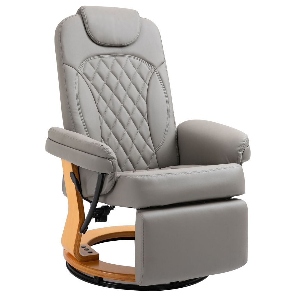 PU Recliner Lounge Chair with Footrest Headrest Wood Base for Home Office Grey - SILVIONIX