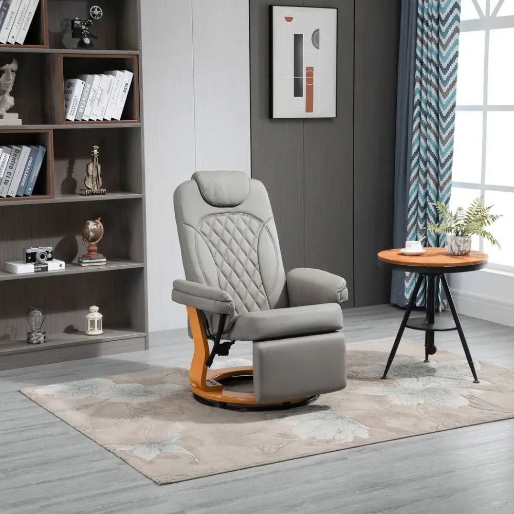 PU Recliner Lounge Chair with Footrest Headrest Wood Base for Home Office Grey - SILVIONIX