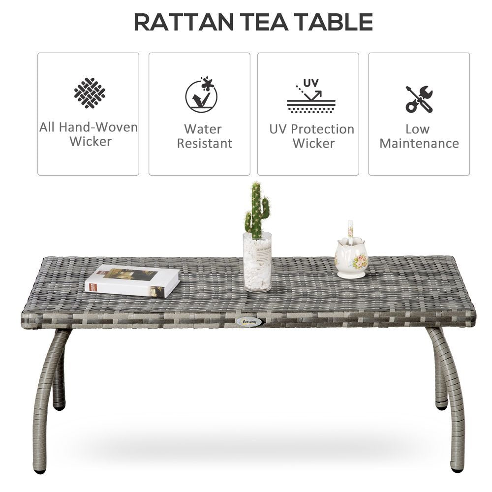 Rattan Coffee Table, Patio Wicker Table with All - Weather Grey - SILVIONIX