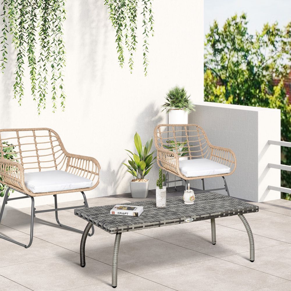 Rattan Coffee Table, Patio Wicker Table with All - Weather Grey - SILVIONIX