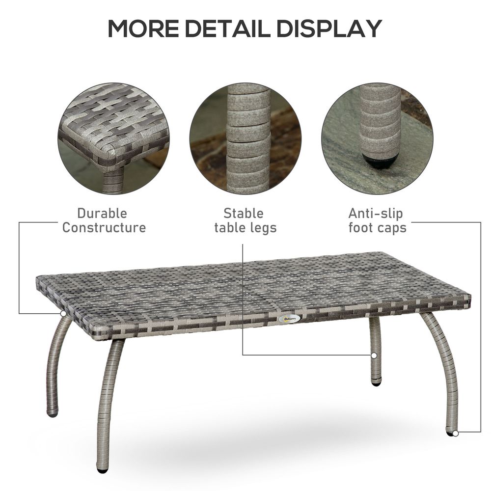 Rattan Coffee Table, Patio Wicker Table with All - Weather Grey - SILVIONIX