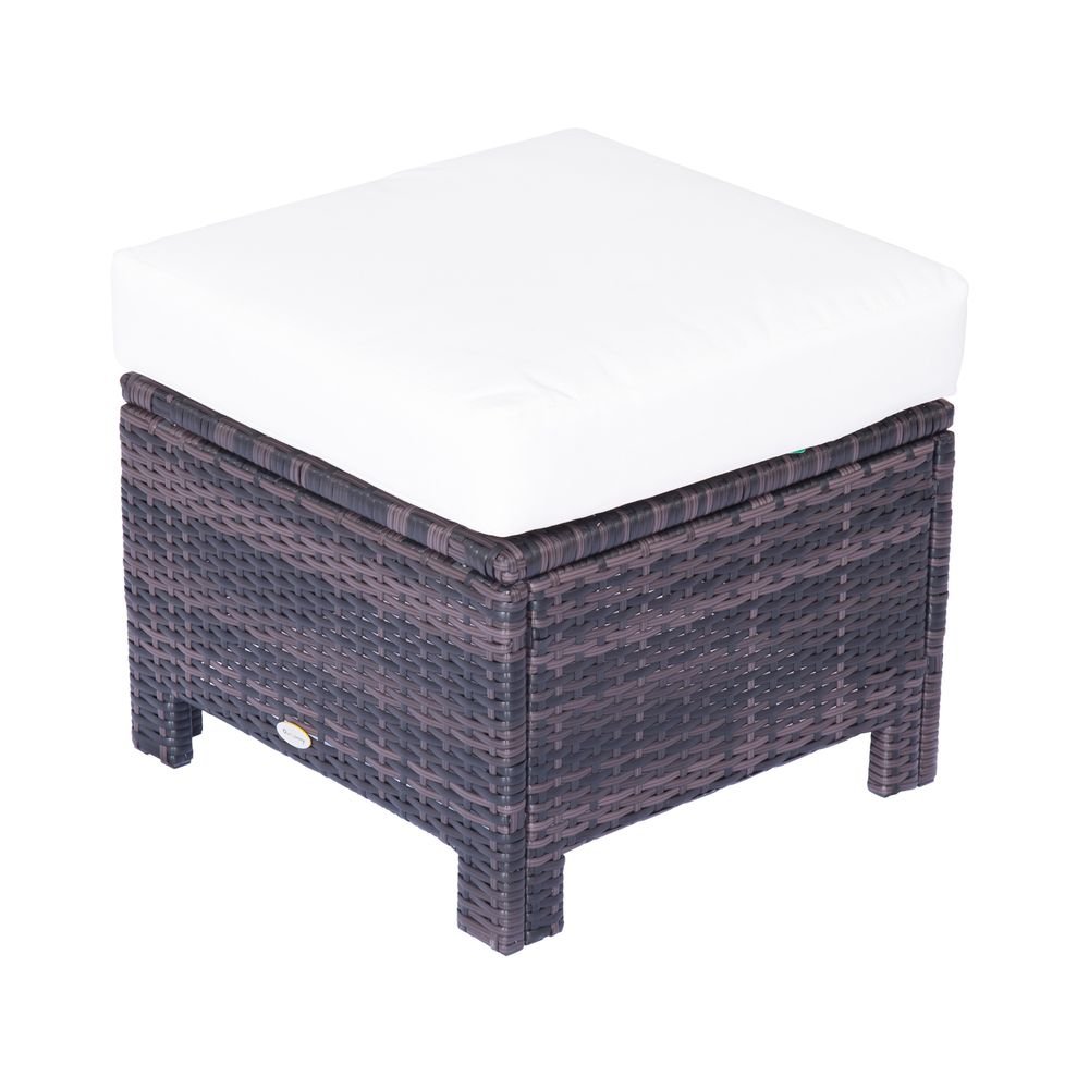 Rattan Footstool Wicker Ottoman with Padded Seat Cushion Furniture 50x50x35 cm - SILVIONIX