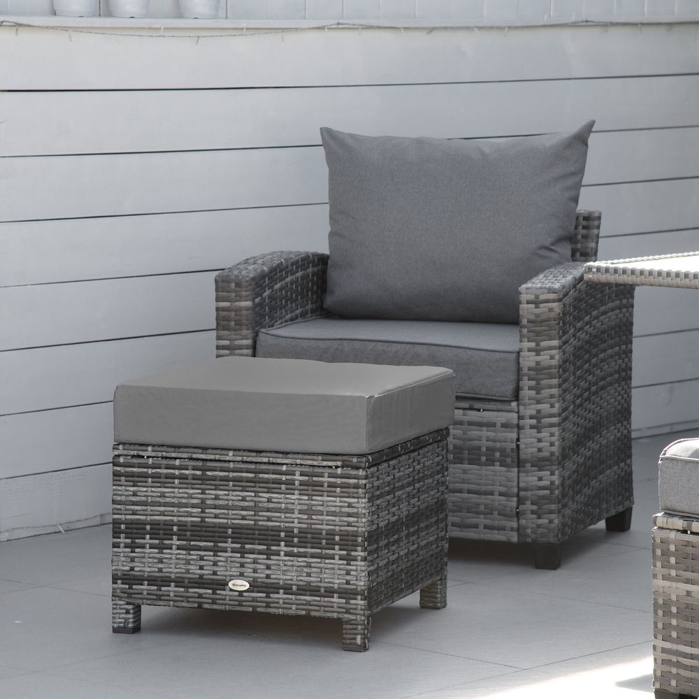 Rattan Footstool Wicker Ottoman with Padded Seat Cushion Furniture 50x50x35 cm - SILVIONIX