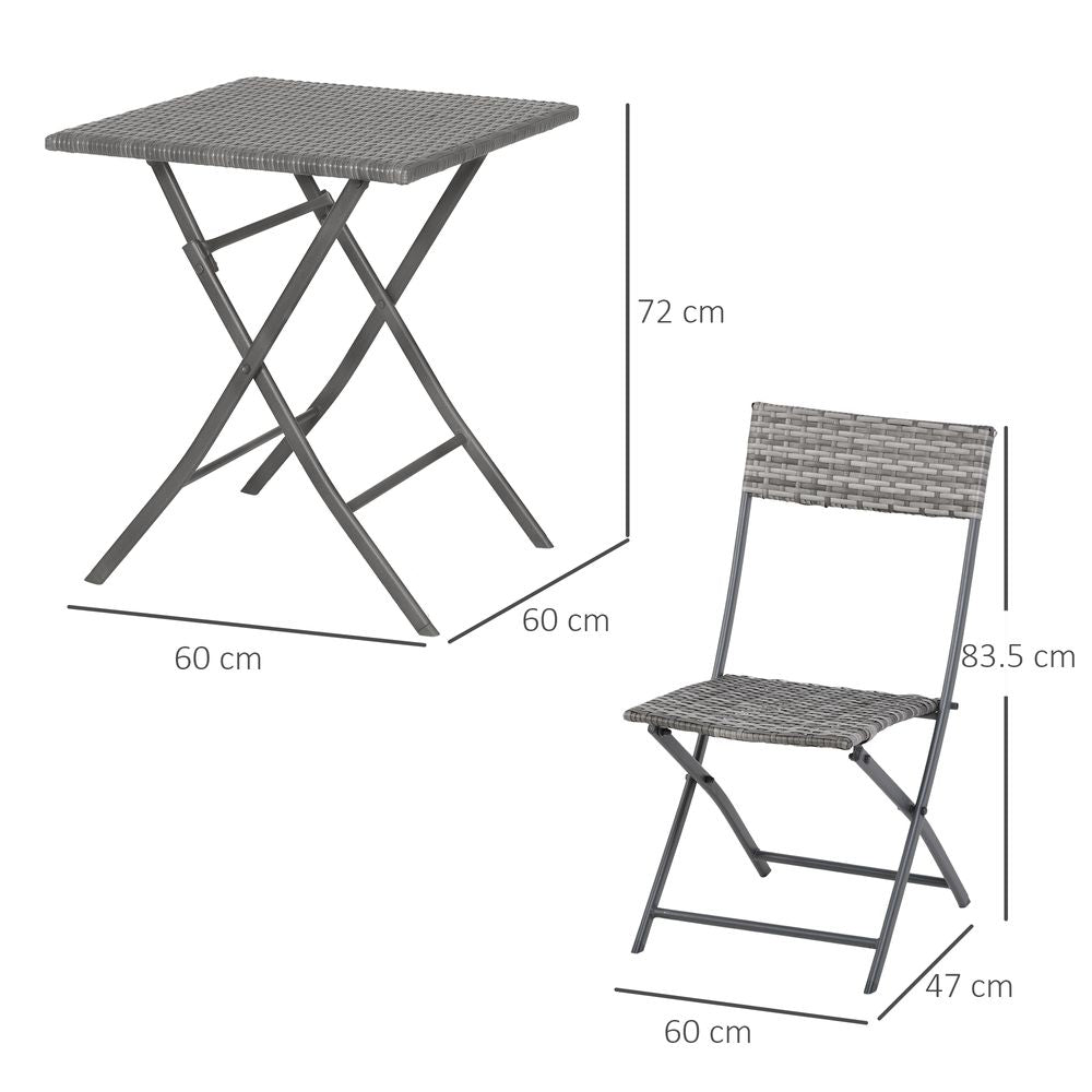 Rattan Garden Bistro Set Coffee 2 Wicker Weave Folding Chairs & 1 Square Table - SILVIONIX