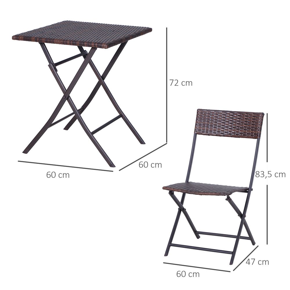 Rattan Garden Bistro Set Coffee 2 Wicker Weave Folding Chairs & 1 Square Table - SILVIONIX