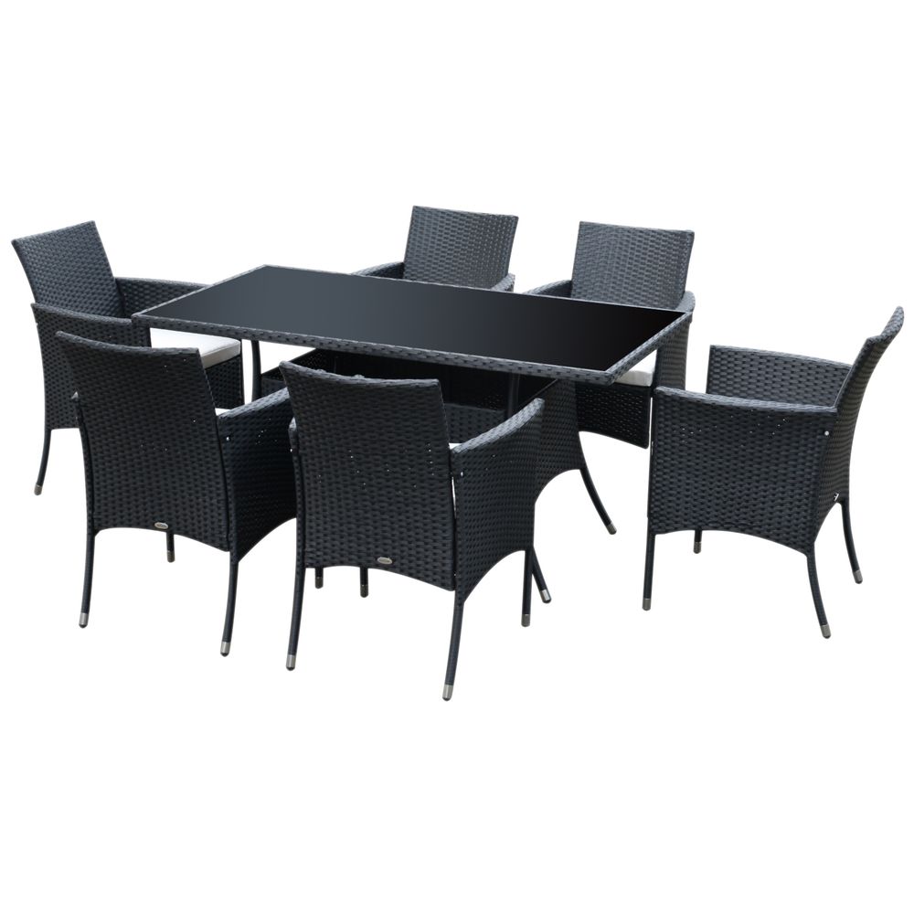 Rattan Garden Furniture Dining Set 6 - seater Patio Rectangular Table Cube Chairs - SILVIONIX