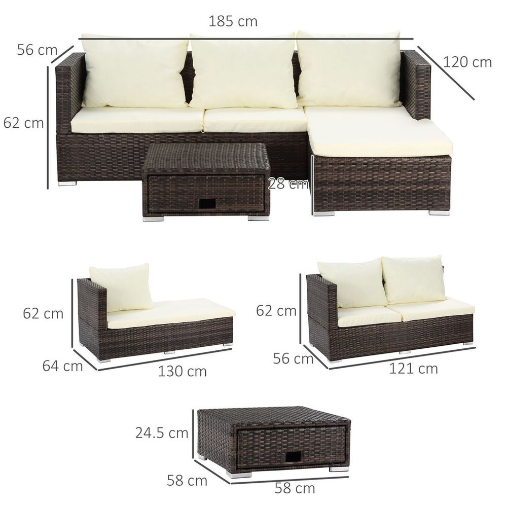 Rattan Garden Sofa Set Storage Table Wicker Patio Lounger 4 - Seater Brow - SILVIONIX