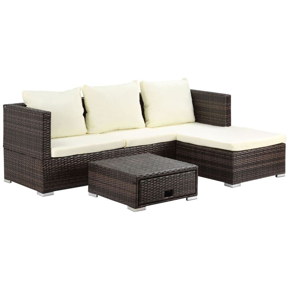 Rattan Garden Sofa Set Storage Table Wicker Patio Lounger 4 - Seater Brow - SILVIONIX