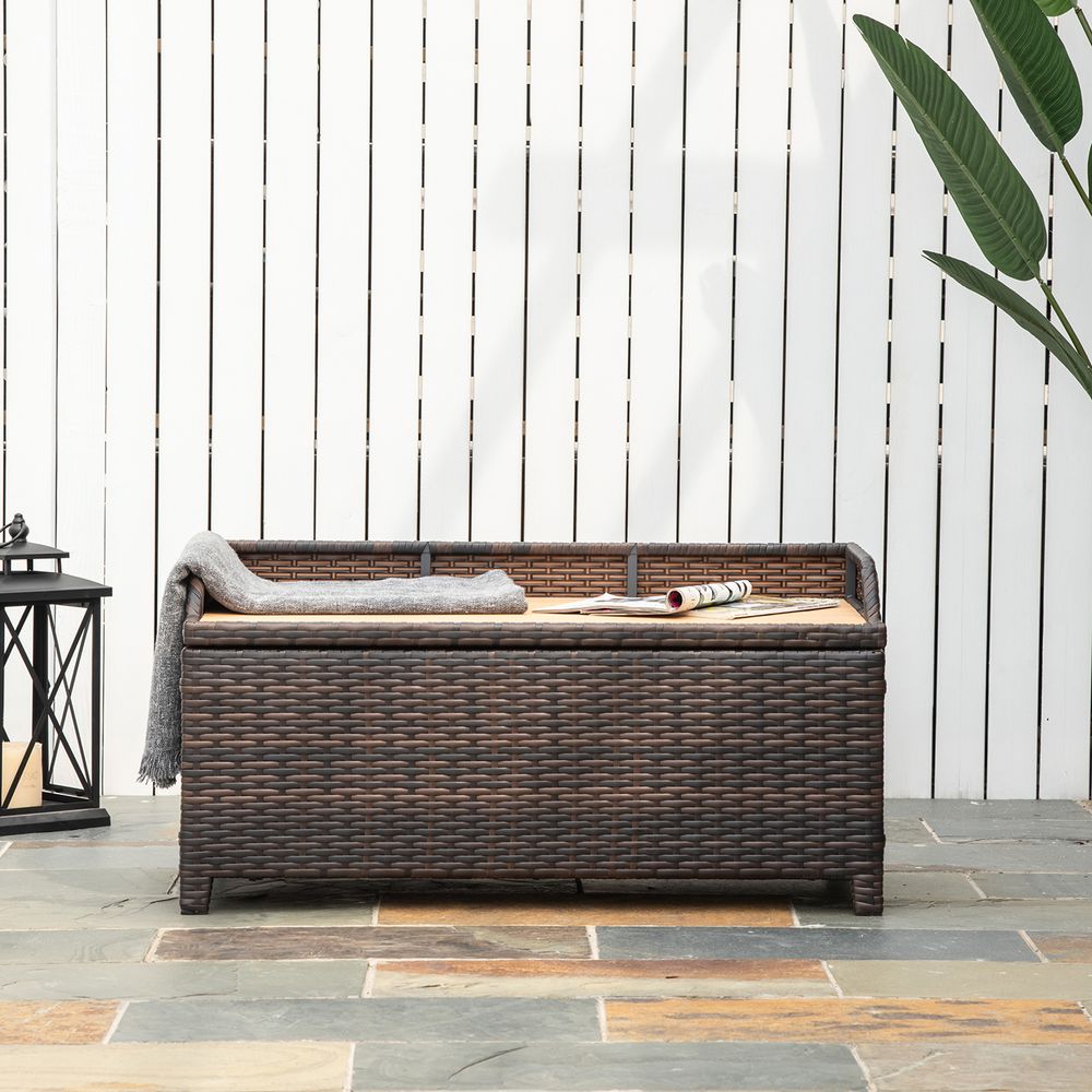 Rattan Garden Storage, 102Lx51Wx51H cm Brown / Cabinet Cushion Box Chest - SILVIONIX