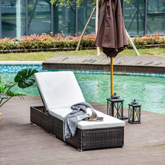 Rattan Outdoor Garden Reclining Sun Lounger - SILVIONIX