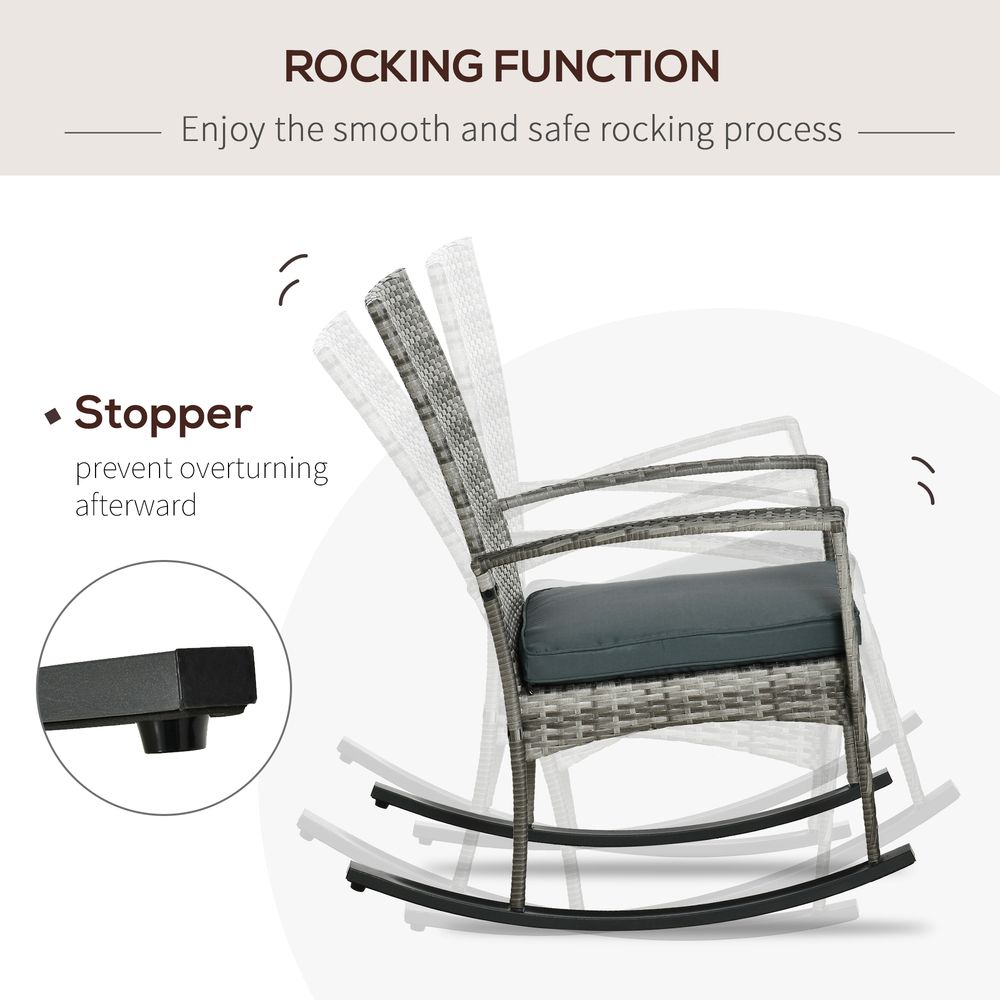 Rattan Rocking Chair Rocker with Cushion - Light Grey - SILVIONIX