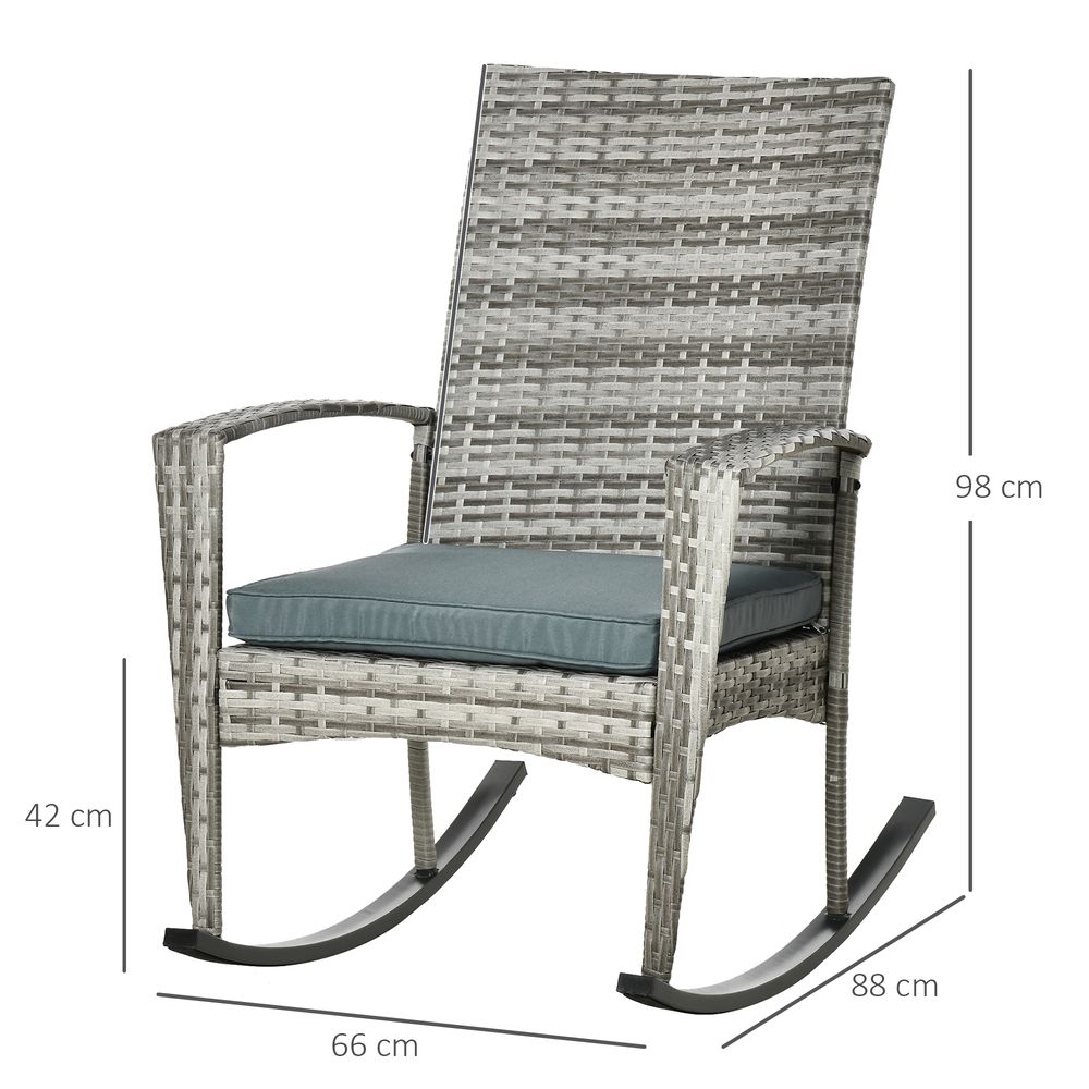 Rattan Rocking Chair Rocker with Cushion - Light Grey - SILVIONIX