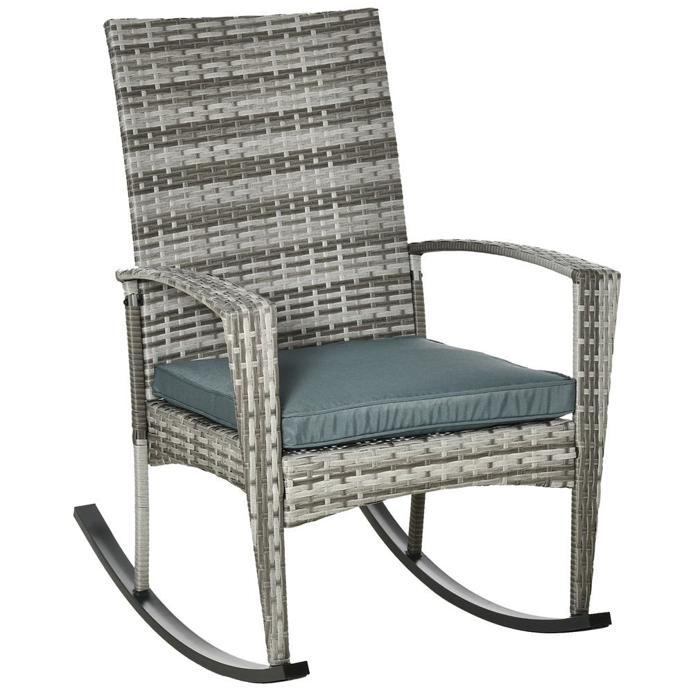 Rattan Rocking Chair Rocker with Cushion - Light Grey - SILVIONIX