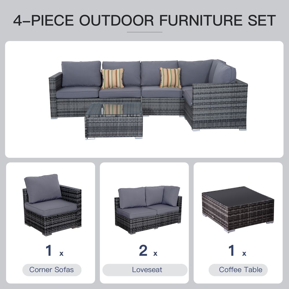 Rattan Set, 4 PC - Grey - SILVIONIX