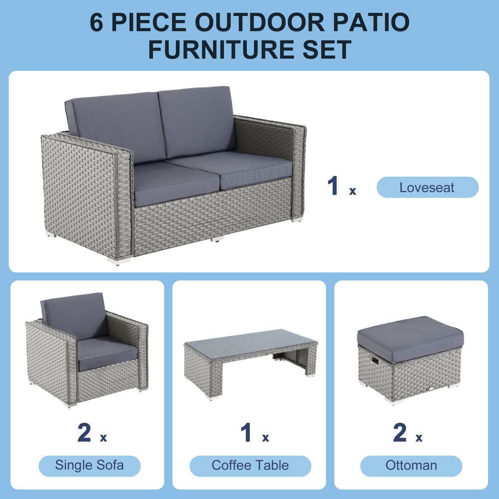 Rattan Set, 6 PC - Grey - SILVIONIX