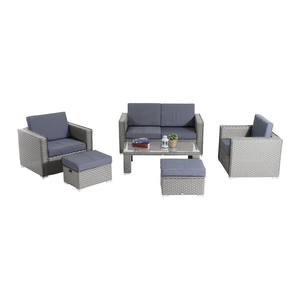 Rattan Set, 6 PC - Grey - SILVIONIX