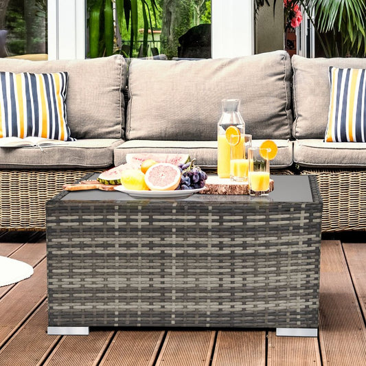 Rattan Wicker Patio Coffee Table Ready to Use Outdoor Furniture - SILVIONIX