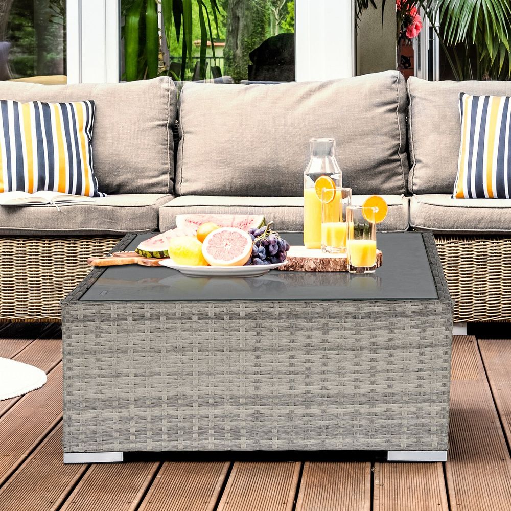 Rattan Wicker Patio Coffee Table Ready to Use Outdoor Furniture - SILVIONIX