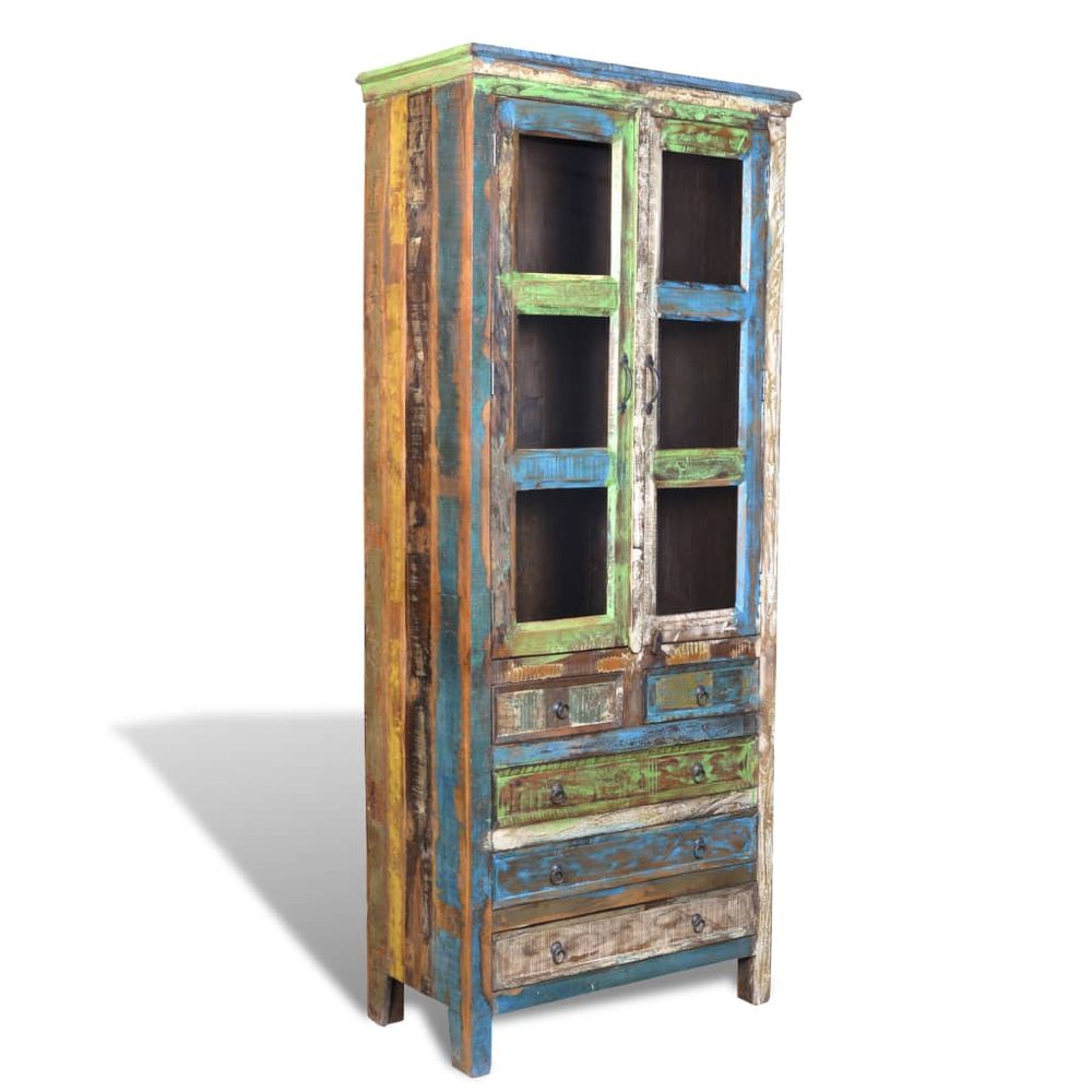 Reclaimed Wood Bookshelf Bookcase 5 Drawers & 2 Doors - SILVIONIX