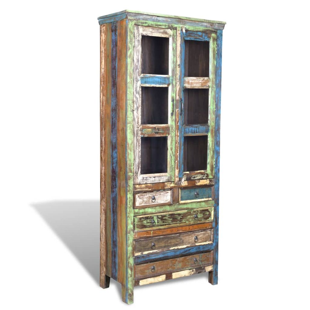 Reclaimed Wood Bookshelf Bookcase 5 Drawers & 2 Doors - SILVIONIX