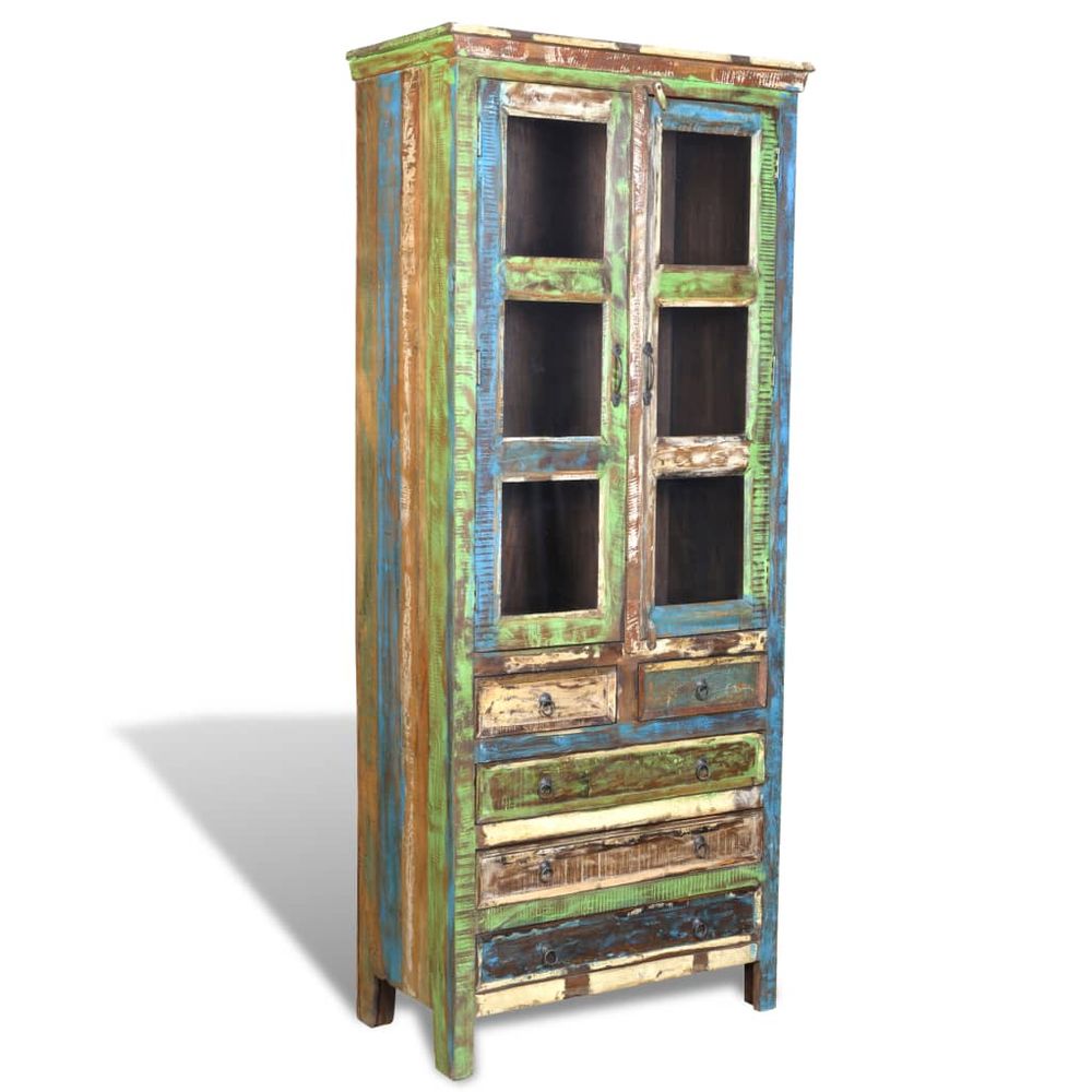 Reclaimed Wood Bookshelf Bookcase 5 Drawers & 2 Doors - SILVIONIX