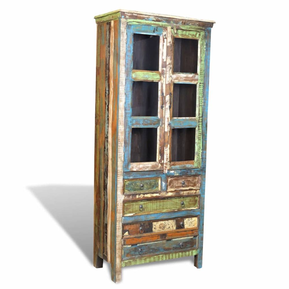 Reclaimed Wood Bookshelf Bookcase 5 Drawers & 2 Doors - SILVIONIX