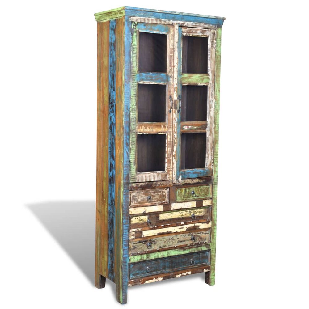 Reclaimed Wood Bookshelf Bookcase 5 Drawers & 2 Doors - SILVIONIX