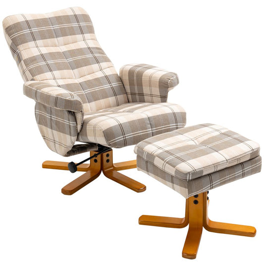 Recliner Chair and Footstool Linen - touch Fabric Wooden Base Multicolour - SILVIONIX