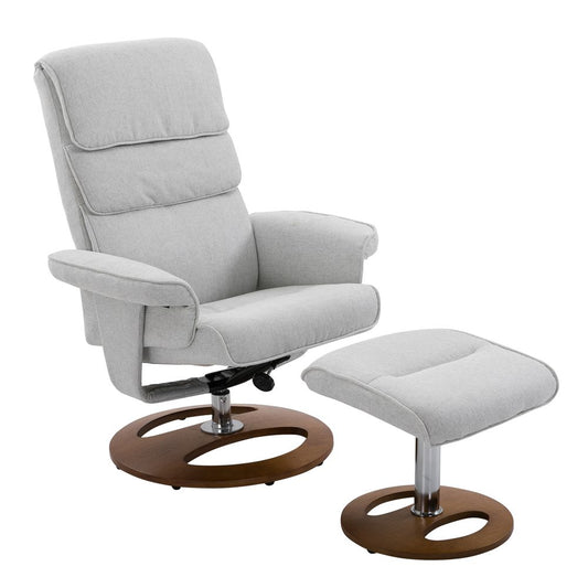 Recliner Chair Ottoman Set 360 Swivel Sofa Thick Padding Wood Base Grey - SILVIONIX