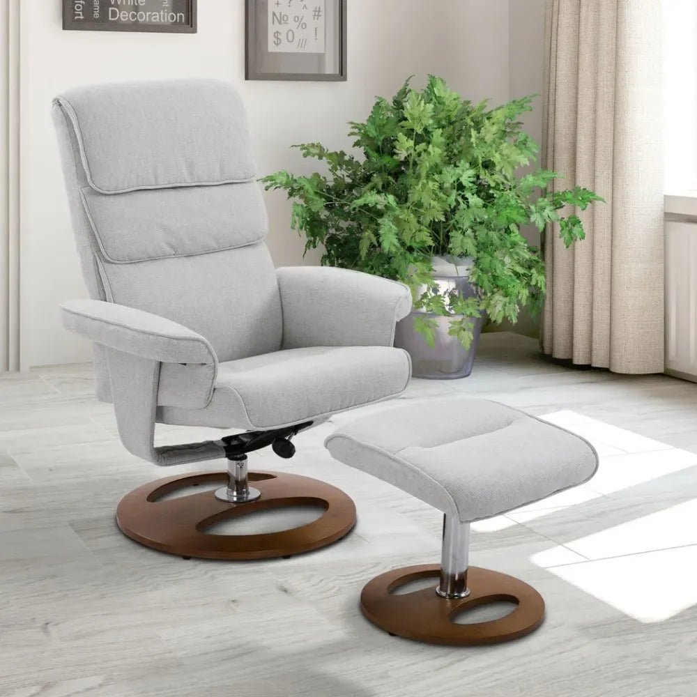 Recliner Chair Ottoman Set 360 Swivel Sofa Thick Padding Wood Base Grey - SILVIONIX