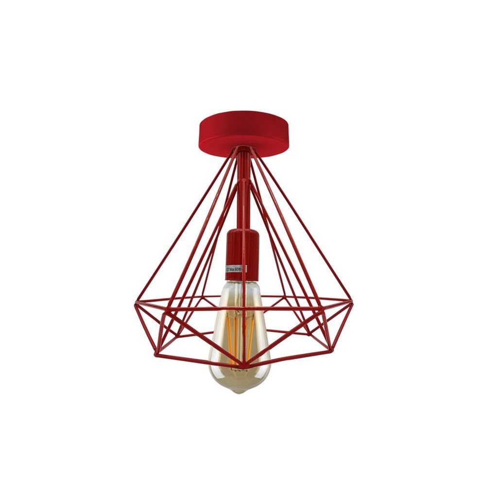 Red Vintage Semi Flush Mount Ceiling Light Fixture Metal Cage Ceiling Lampshade with E27 Holder - SILVIONIX