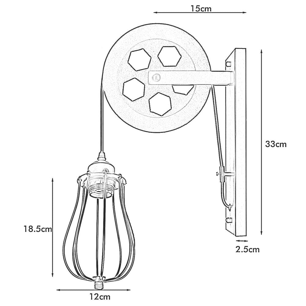 Retro Industrial Pulley Wheel Wall Light Fixture Metal Cage Indoor Light - SILVIONIX