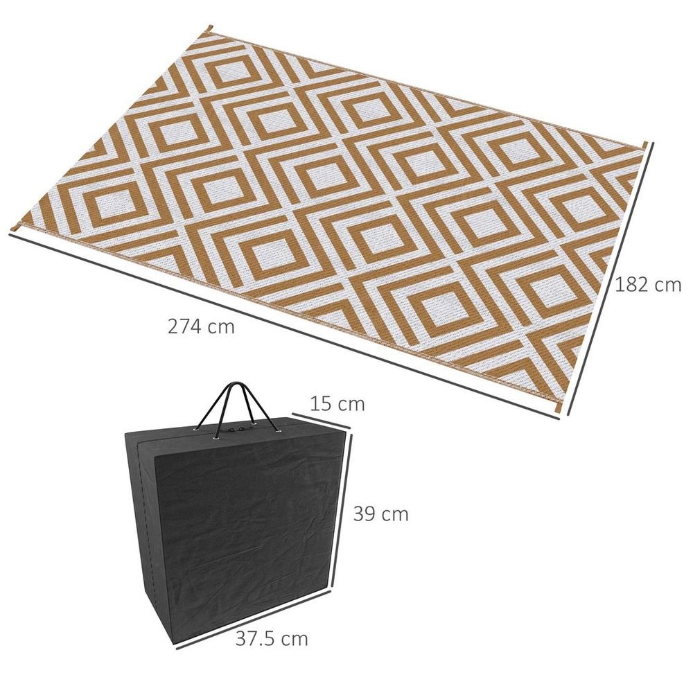 Reversible Outdoor Rug W/ Carry Bag for RV Camping Beach, 182 x 274 cm, Brown - SILVIONIX