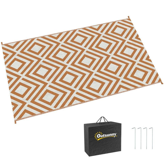 Reversible Outdoor Rug W/ Carry Bag for RV Camping Beach, 182 x 274 cm, Brown - SILVIONIX