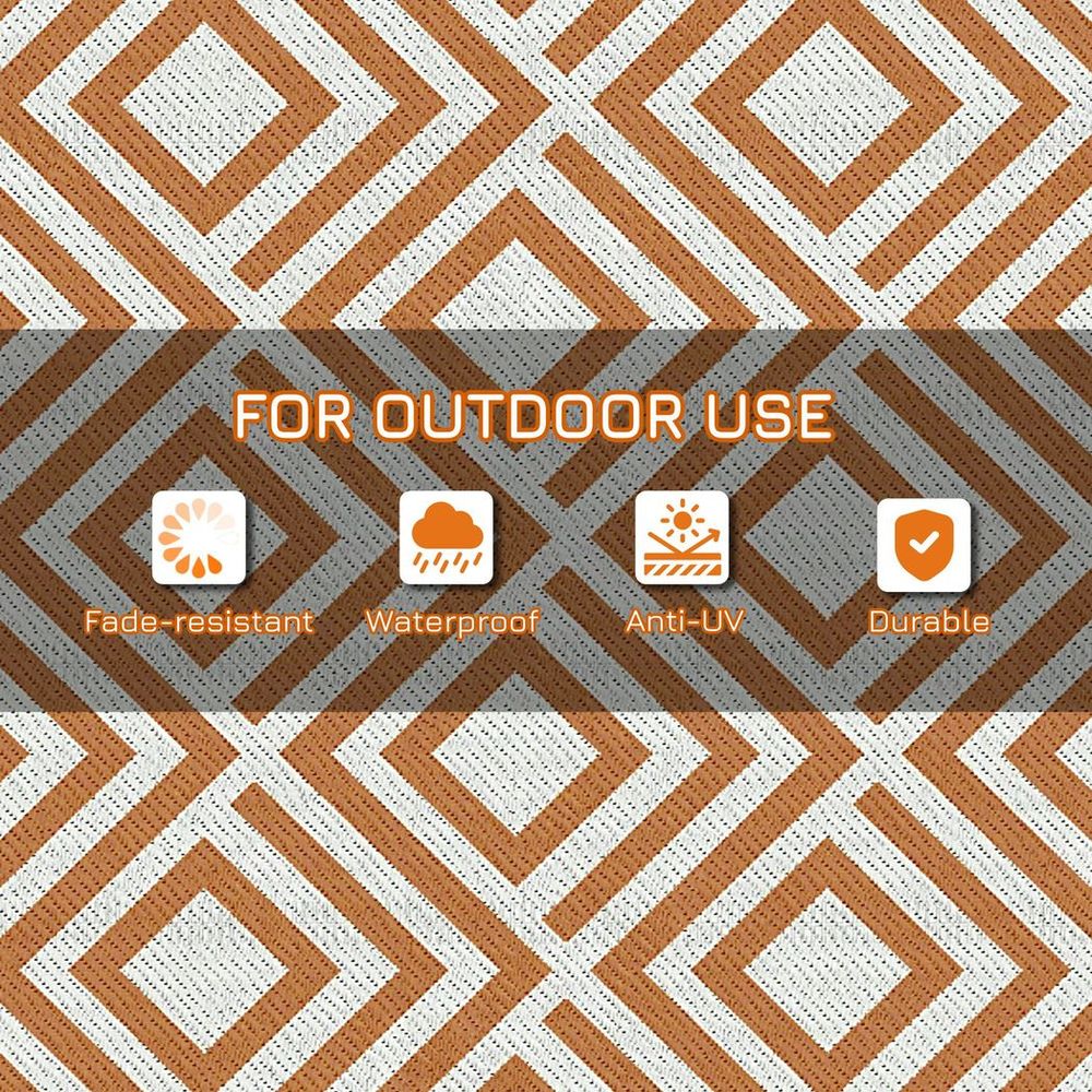 Reversible Outdoor Rug W/ Carry Bag for RV Camping Beach, 182 x 274 cm, Brown - SILVIONIX