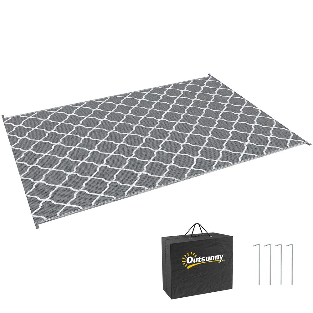 Reversible Outdoor Rug W/ Carry Bag for RV Camping Beach, 182 x 274 cm, Grey - SILVIONIX