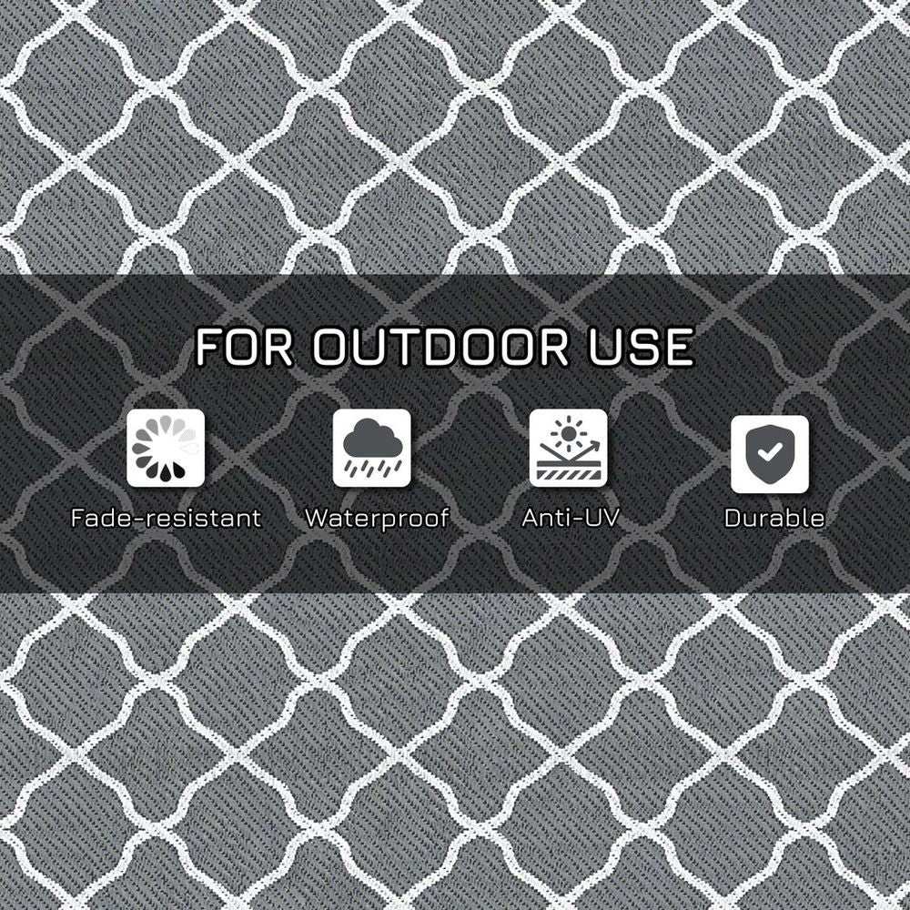 Reversible Outdoor Rug W/ Carry Bag for RV Camping Beach, 182 x 274 cm, Grey - SILVIONIX