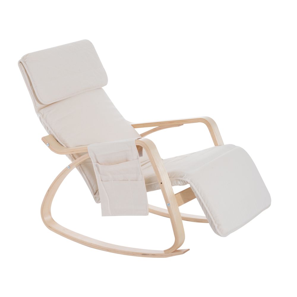 Rocking Chair Recliner Armchair with Adjustable Footrest, Cream White - SILVIONIX