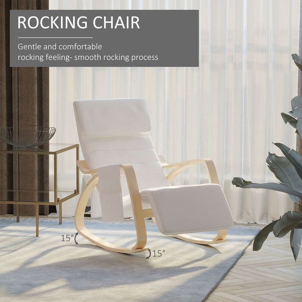 Rocking Chair Recliner Armchair with Adjustable Footrest, Cream White - SILVIONIX