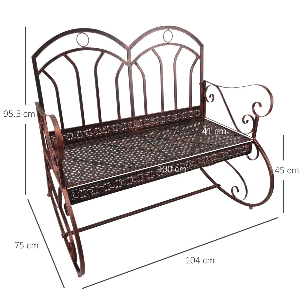 Rocking Chair Swing Bench Loveseat Metal Bronze Garden Outdoor - SILVIONIX