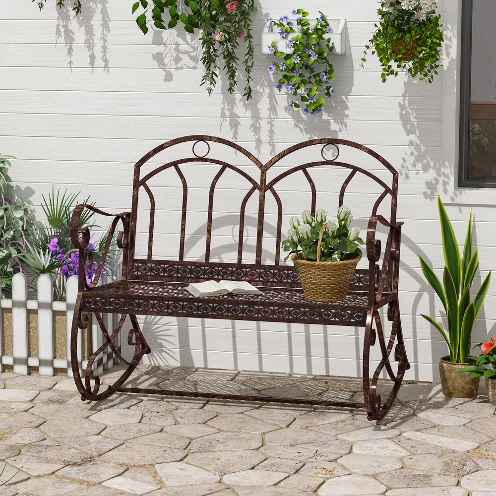 Rocking Chair Swing Bench Loveseat Metal Bronze Garden Outdoor - SILVIONIX