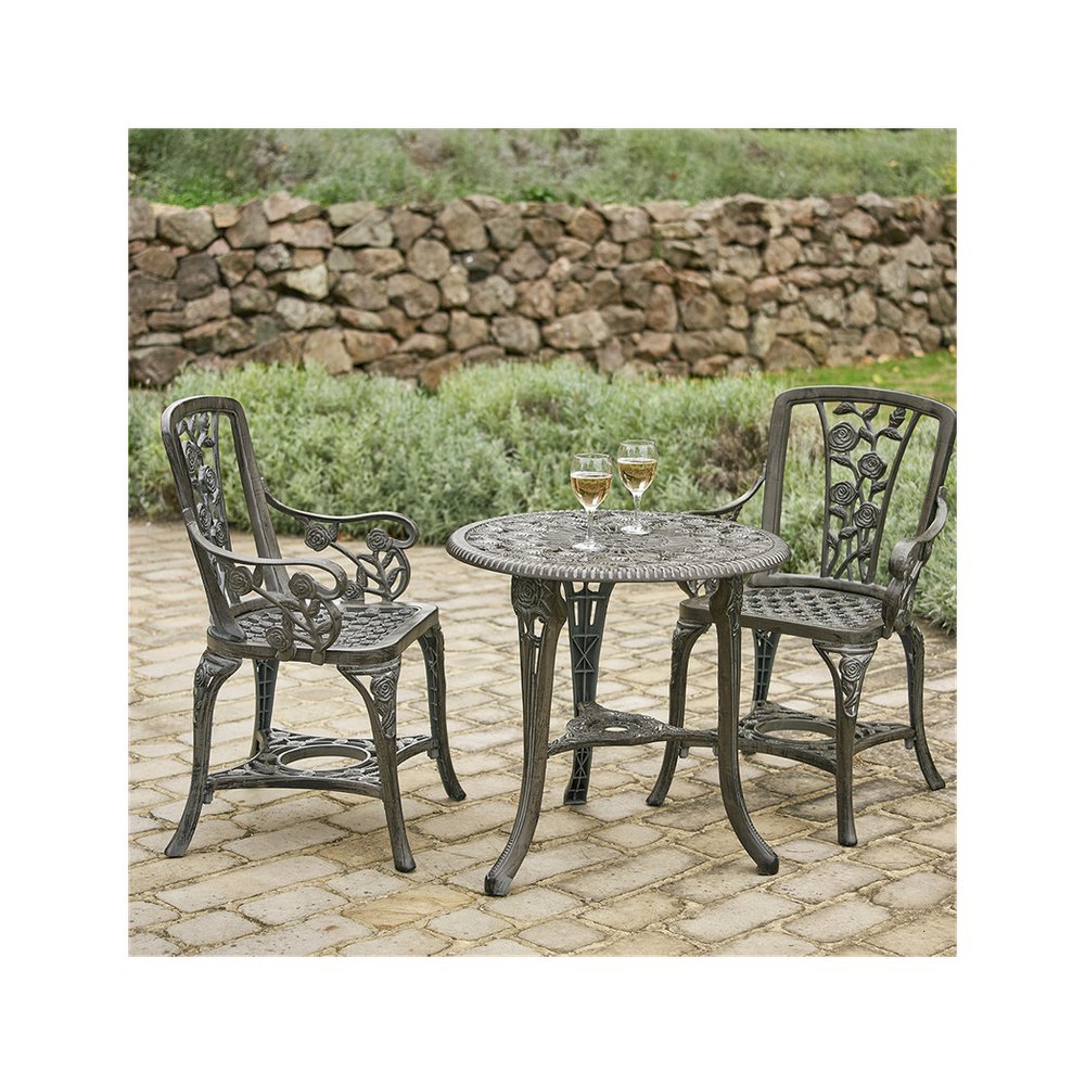 Rose Armchair Bistro Set - Grey - SILVIONIX